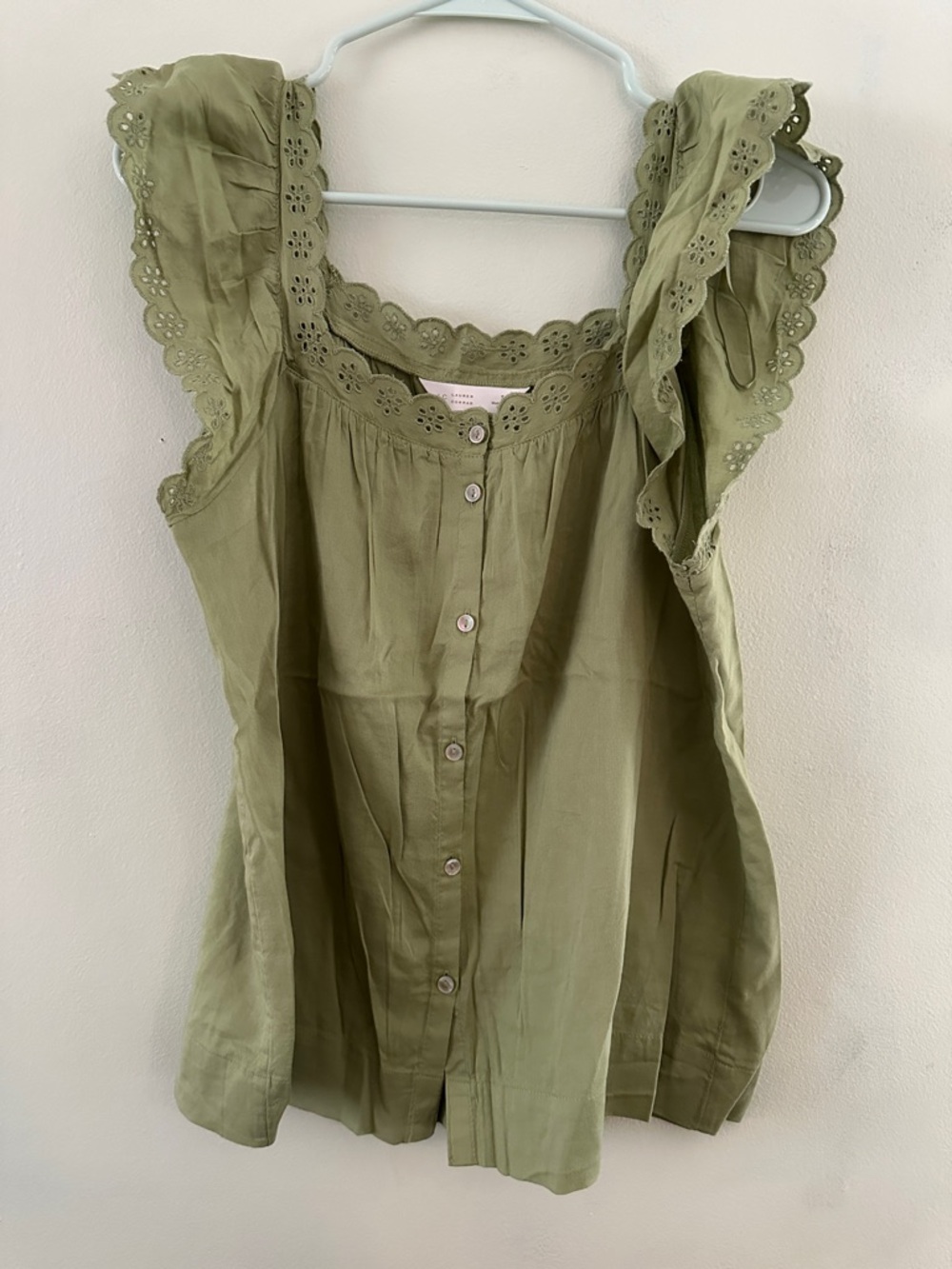 LC Lauren Conrad Olive Eyelet-Trim Button Tank